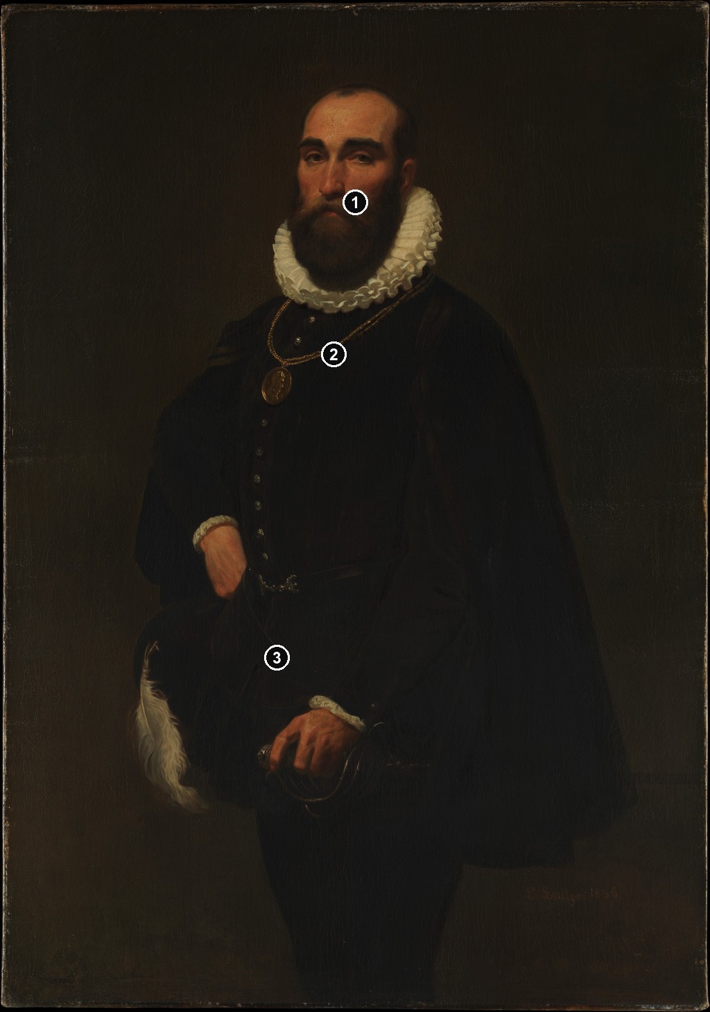 Annotated details from Worthington Whittredge by Emanuel Leutze